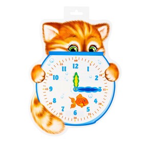Плакат "Учимся определять время" котик, 27,8х38,6 см