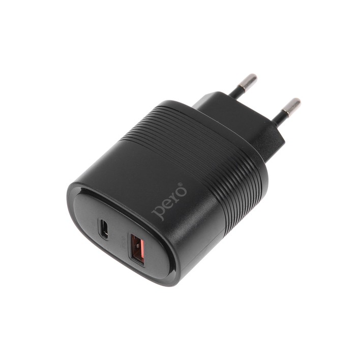 

Сетевое зарядное устройство PERO TC11, USB, USB-C, 3 А, быстрая зарядка, черное
