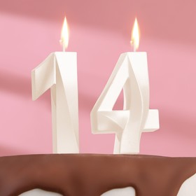 Свеча в торт юбилейная "Грань" (набор 2 в 1), цифра 14 / 41, жемчужный, 7.8 см