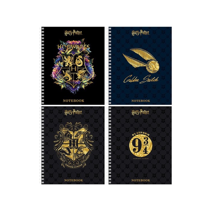 Тетрадь 48 листов в клетку на гребне Гарри Поттер, обложка мелованный картон, матовая ламинация, 3D фольга, блок офсет, 4 вида МИКС