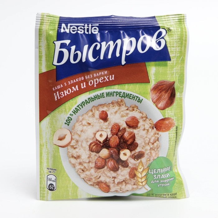 

Каша БЫСТРОВ 5 злаков б/варки с изюмом и орехами БЗМЖ 40г