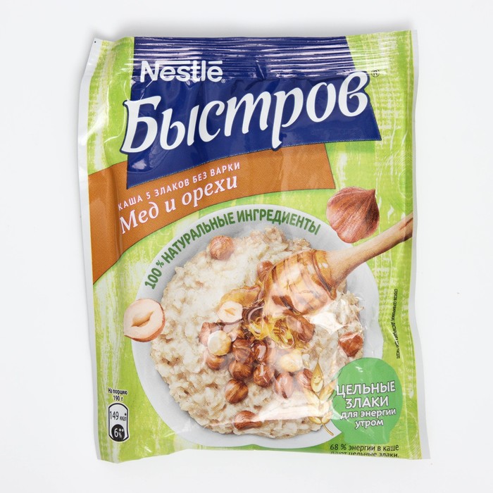 

Каша БЫСТРОВ 5 злаков б/варки с медом и орехами БЗМЖ 40г