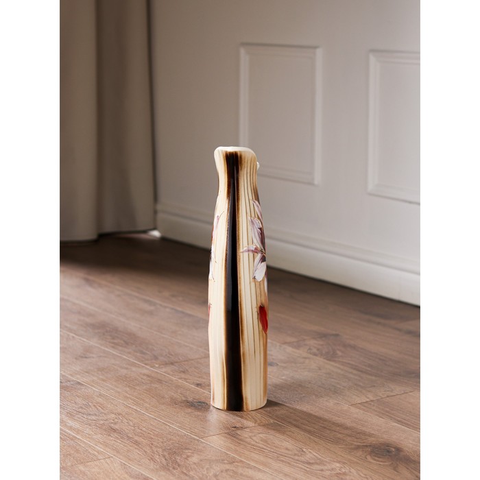 Ваза напольная "Флора" белая, линии, красный цветок, микс