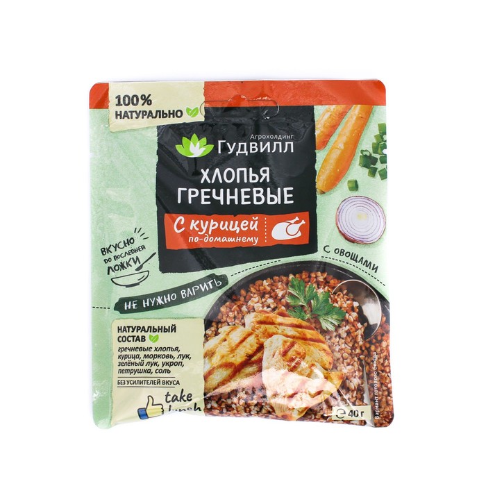 

Каша б/п ГУДВИЛЛ Гречневые хлопья Курица с овощами 40г