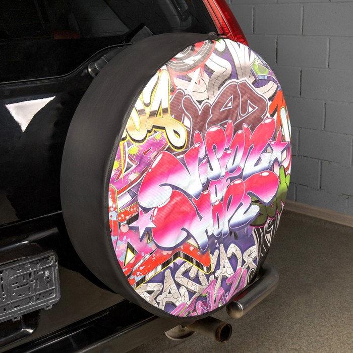 Чехол запасного колеса Skyway «Граффити», R15, диаметр 67 см, экокожа, полиэстер