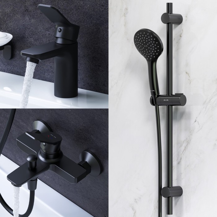 

Набор смесителей AM.PM X-Joy F42985A00 "3 в 1", для раковины, для ванны, душ. стойка, черный 97582