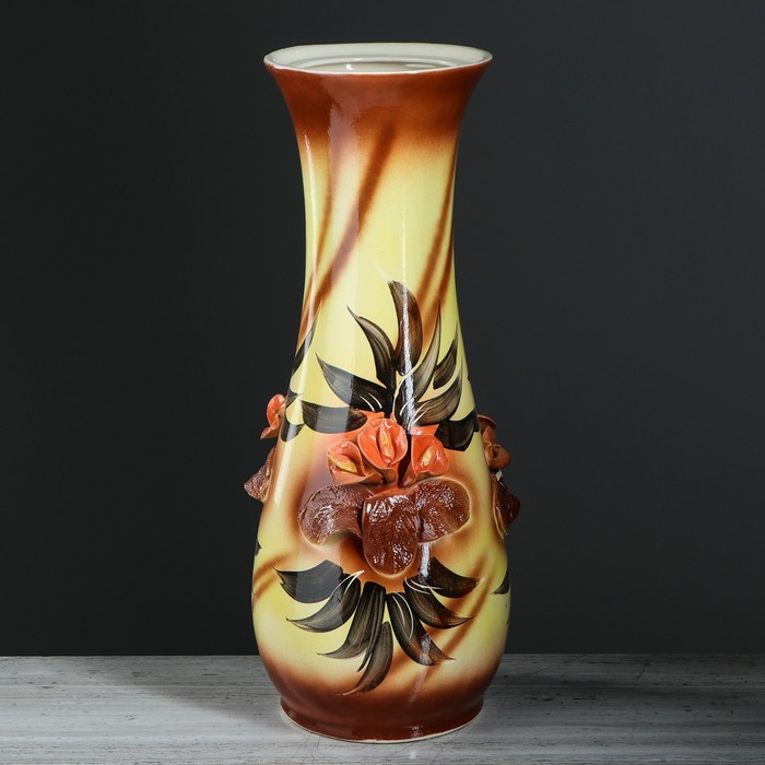 Ваза напольная "Осень" оформление, лепка, коричневая