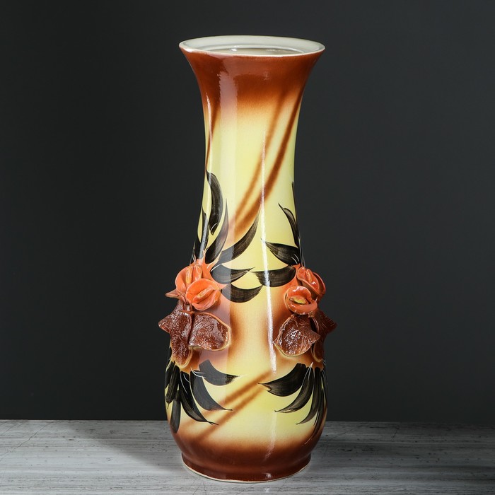 Ваза напольная "Осень" оформление, лепка, коричневая