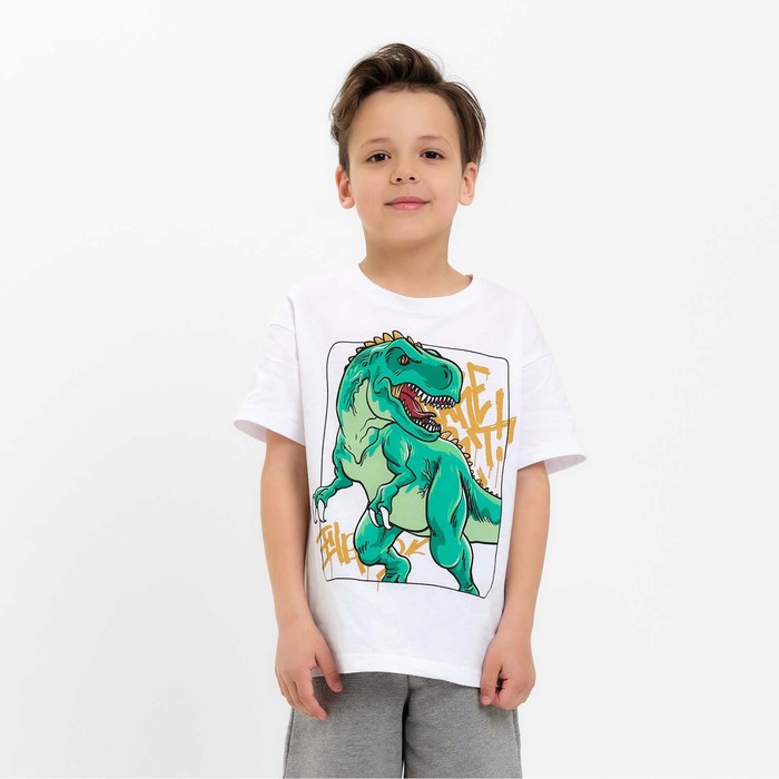 Футболка детская KAFTAN Динозавр, р. 38 (146-152 см), белый детская футболка бенгальский кот динозавр 152 красный