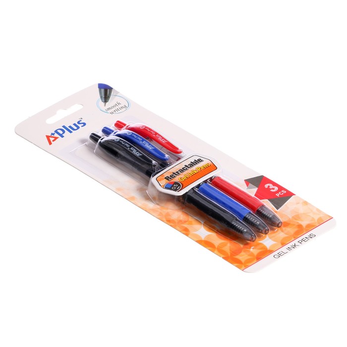 фото Набор гелевых цветных автоматических ручек 0,5 мм beifa "студент", пластиковый корпус, 3 цвета: синий, черный, красный, с европодвесом