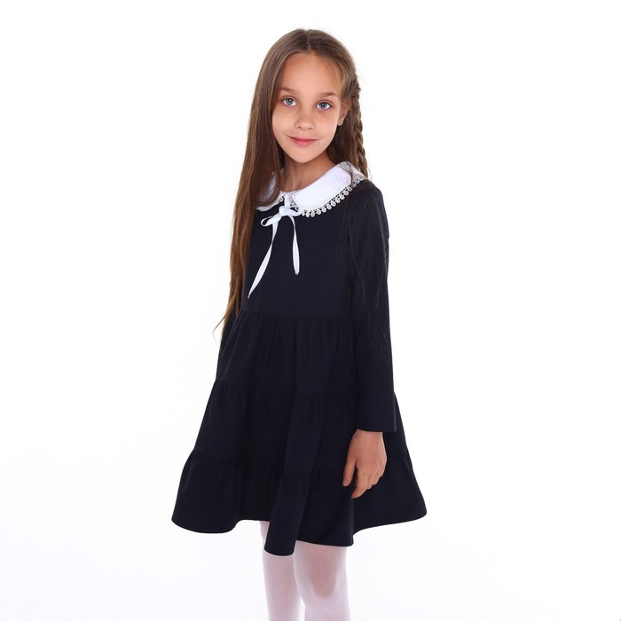 Платье школьное для девочек, цвет тёмно-синий, рост 122 см