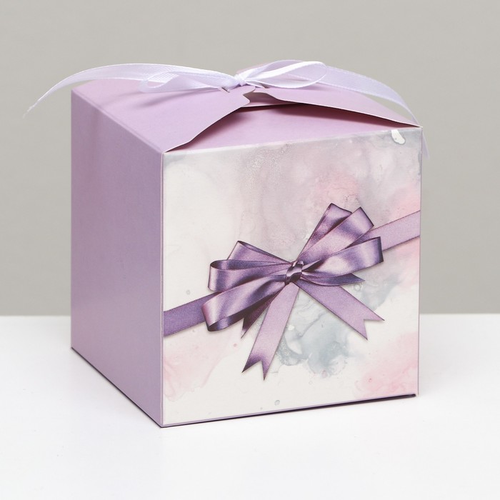 Коробка складная, подушка квадратная, Фиолетовый бант 10 х 10 х 10 см, коробка складная подушка квадратная фиолетовый бант 10 х 10 х 10 см