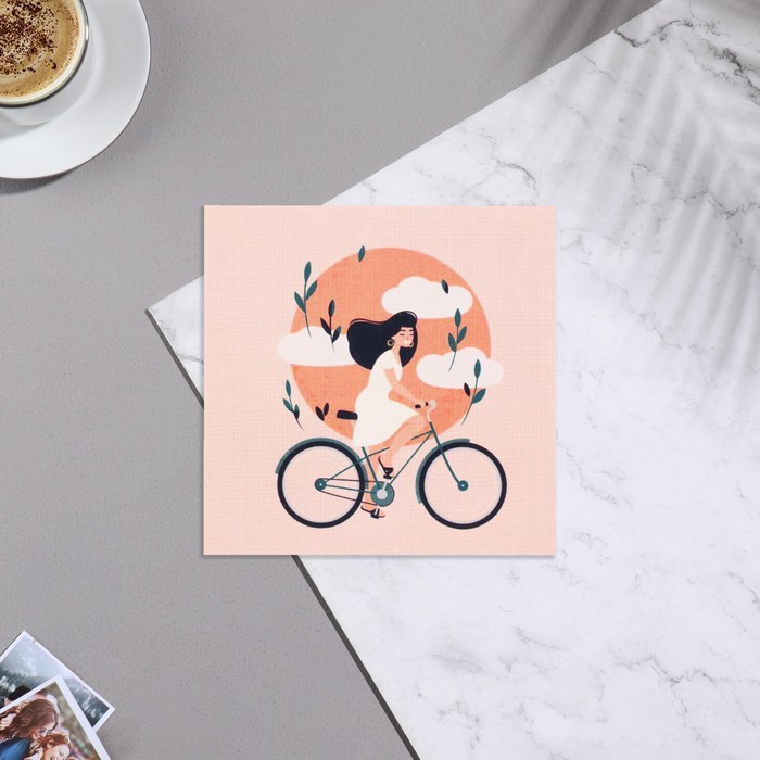 Мини-открытка Универсальная велосипед, девушка, 7х7 см