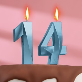 Свеча в торт юбилейная "Грань" (набор 2 в 1), цифра 14 / 41, голубой металлик, 7.8 см