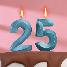 Свеча в торт юбилейная "Грань" (набор 2 в 1), цифра 25 / 52, голубой металлик, 7.8 см