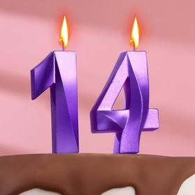 Свеча в торт юбилейная "Грань" (набор 2 в 1), цифра 14 / 41, фиолетовый металлик, 7.8 см