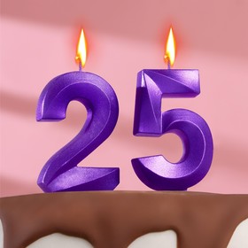 Свеча в торт юбилейная "Грань" (набор 2 в 1), цифра 25 / 52, фиолетовый металлик, 7.8 см