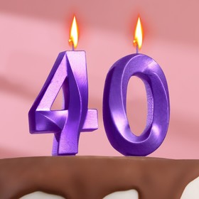Свеча в торт юбилейная "Грань" (набор 2 в 1), цифра 40, фиолетовый металлик, 7.8 см