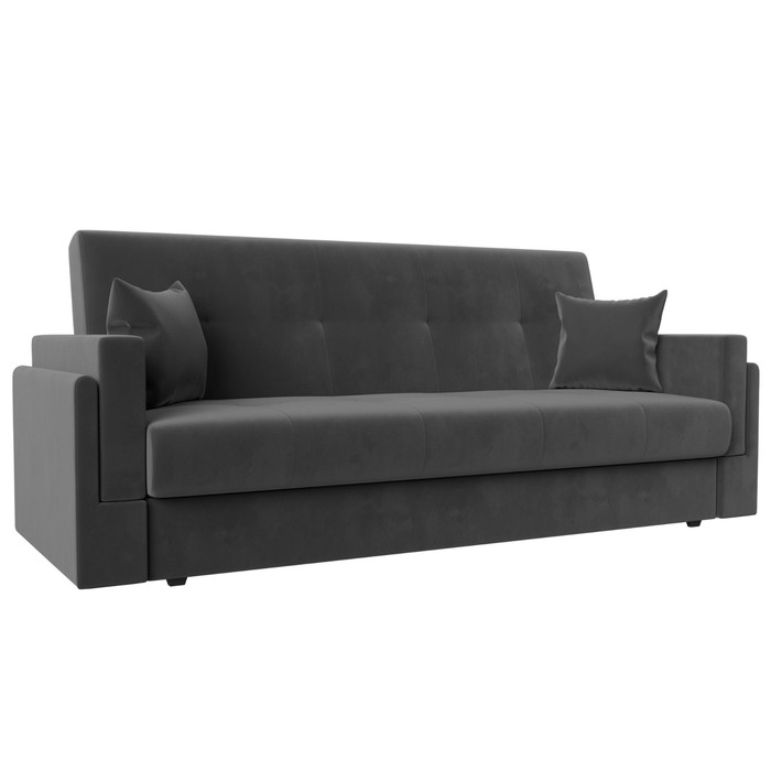 Прямой диван «Лига 015», механизм книжка, велюр, цвет серый