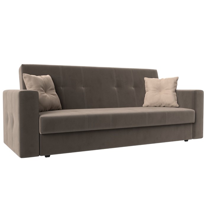 Прямой диван «Лига 016», механизм книжка, велюр, цвет коричневый / бежевый