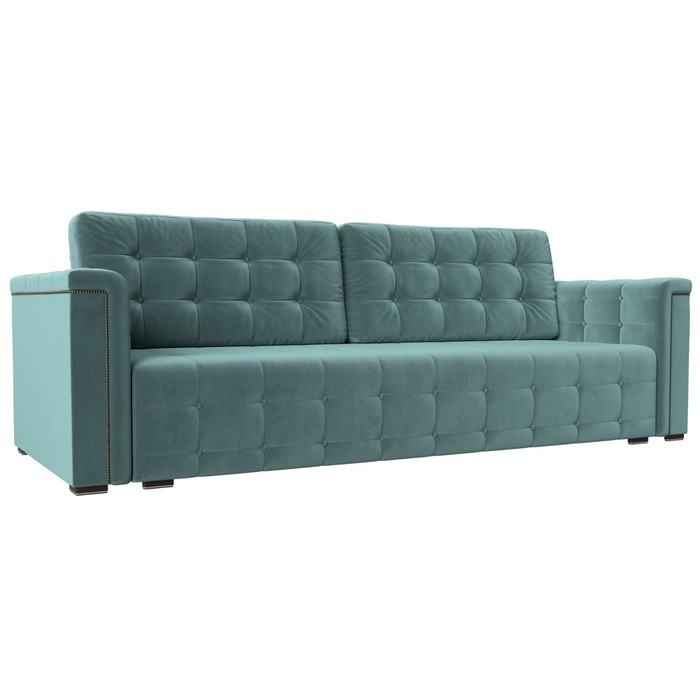 Прямой диван «Лига 002», механизм еврокнижка, велюр, цвет бирюзовый