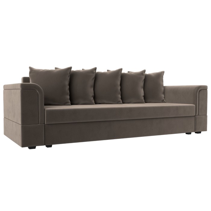 Прямой диван «Лига 005», механизм еврокнижка, велюр, цвет коричневый