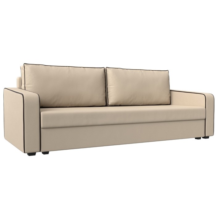Прямой диван «Лига 009», механизм еврокнижка, экокожа, цвет бежевый / кант коричневый