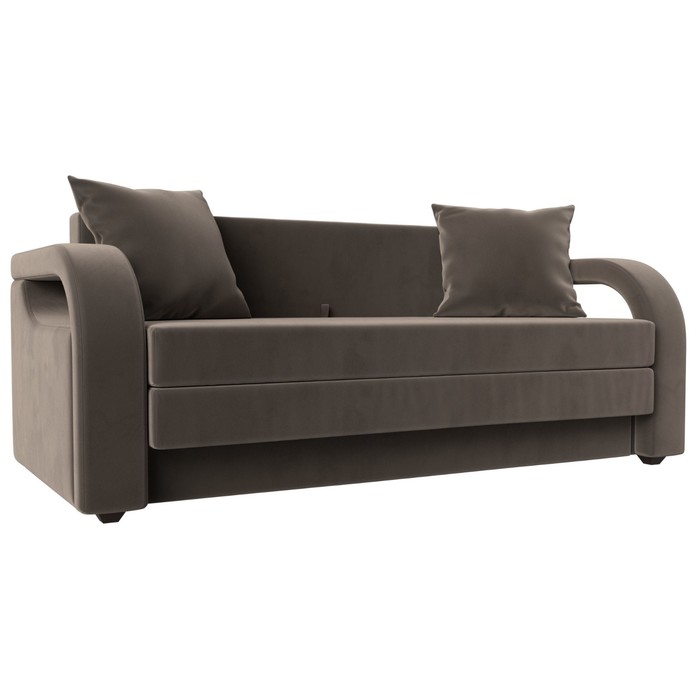 Прямой диван «Лига 014», механизм раскладной, велюр, цвет коричневый