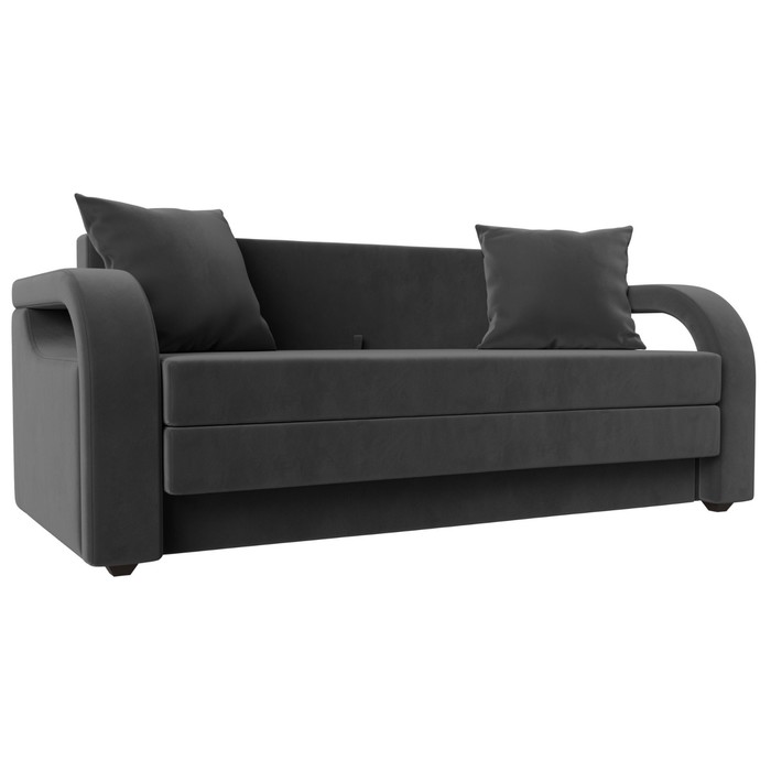 Прямой диван «Лига 014», механизм раскладной, велюр, цвет серый