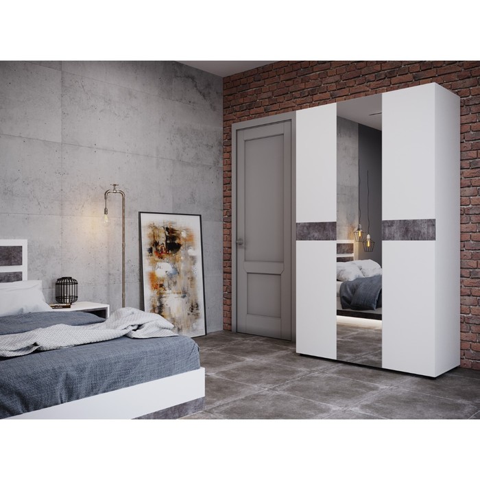 

Шкаф 3х ств с зеркалом Мечта, 1200х520х2100, Белый/Бетон