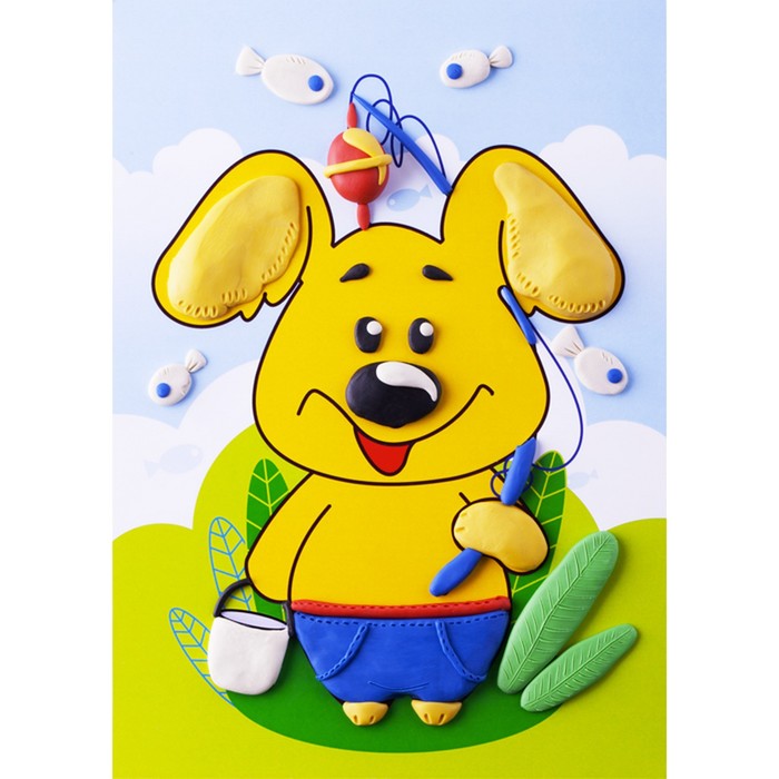 

Картина из пластилина «Щенок-рыболов»