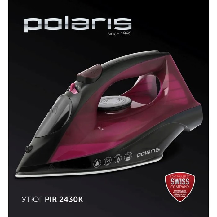 фото Утюг polaris pir 2430k, 2400 вт, 270 мл, 50г/миг, удар 145г/мин, фуксия