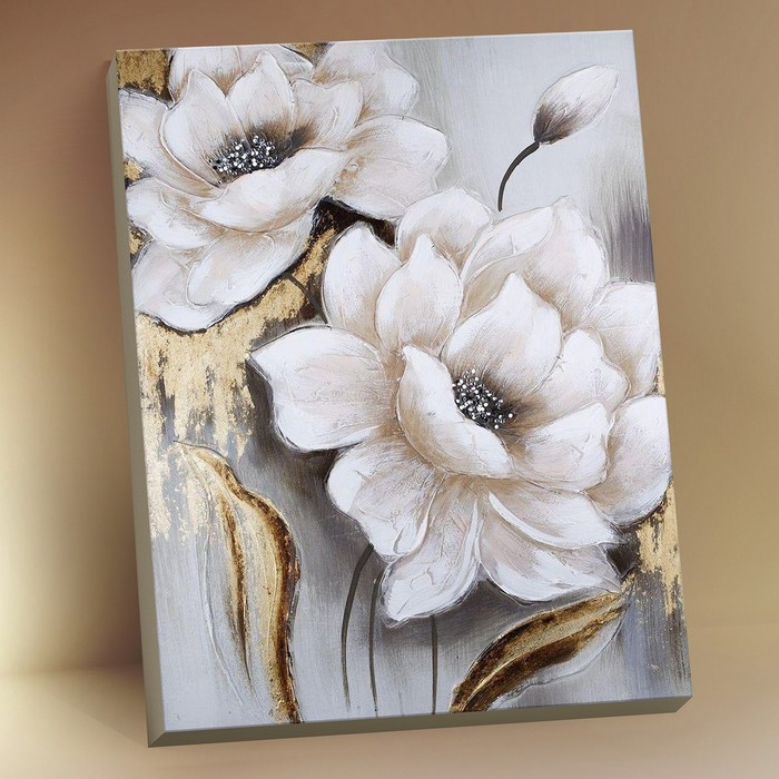 картина по номерам с поталью 40 х 50 см белые цветы 13 цветов Картина по номерам с поталью 40 × 50 см «Белые цветы» 13 цветов
