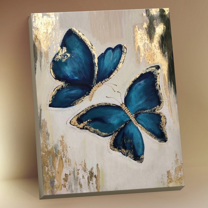 картина по номерам с поталью 40 х 50 см синие бабочки 13 цветов Картина по номерам с поталью 40 × 50 см «Синие бабочки» 13 цветов