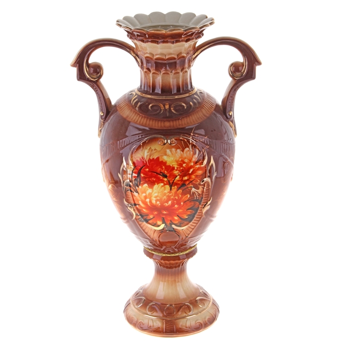 Ваза напольная "Каскад" хризантемы, коричневая