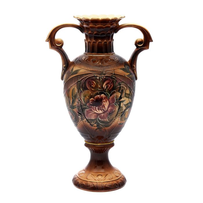 Ваза напольная "Каскад" хризантемы, коричневая