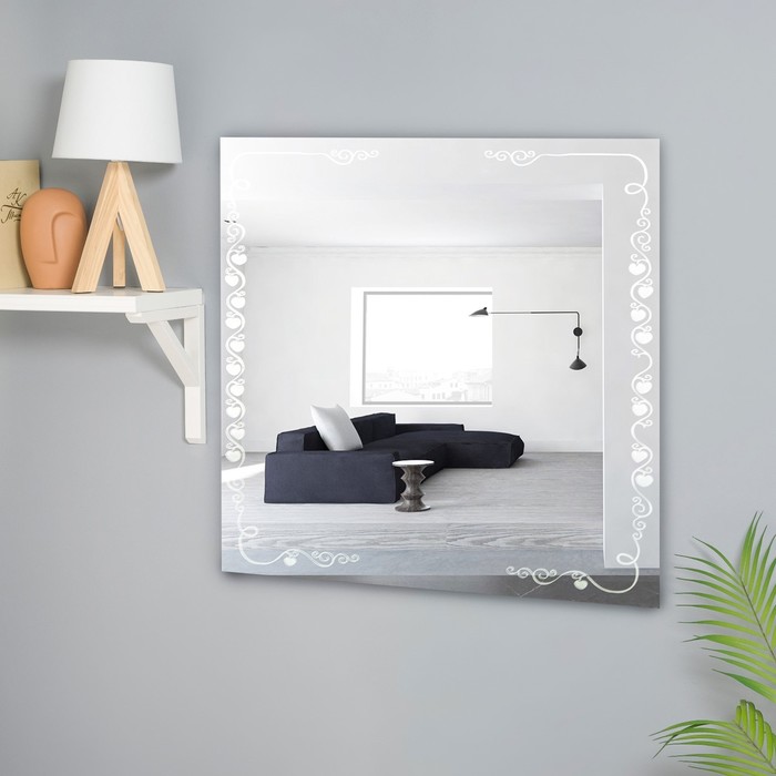 Зеркало настенное, 600 х 600 мм, с пескоструйным рисунком зеркало настенное mixline герда 600 600