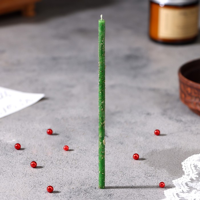 фото Свеча магическая восковая "рост дохода и удачи", с иван-чаем 16х0,6 см, зеленый