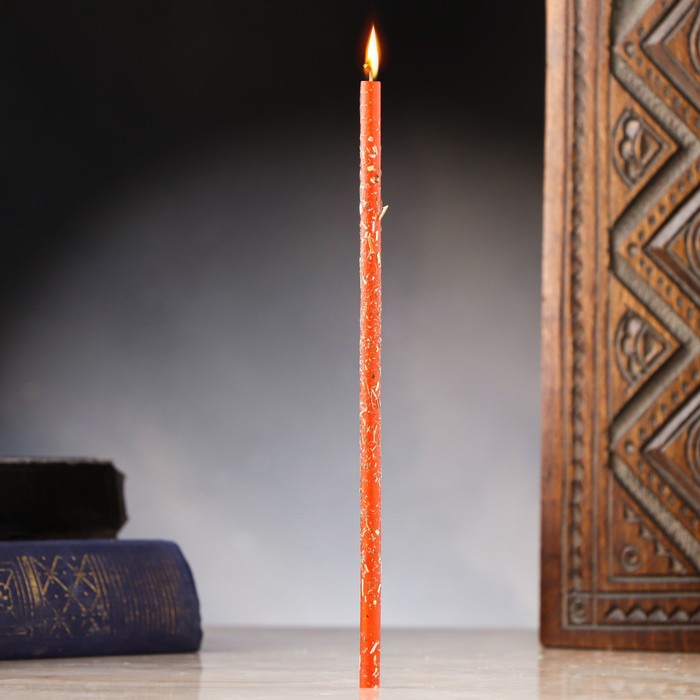 Свеча магическая восковая Привлечение удачи, с клевером, 16х0,6 см, красный