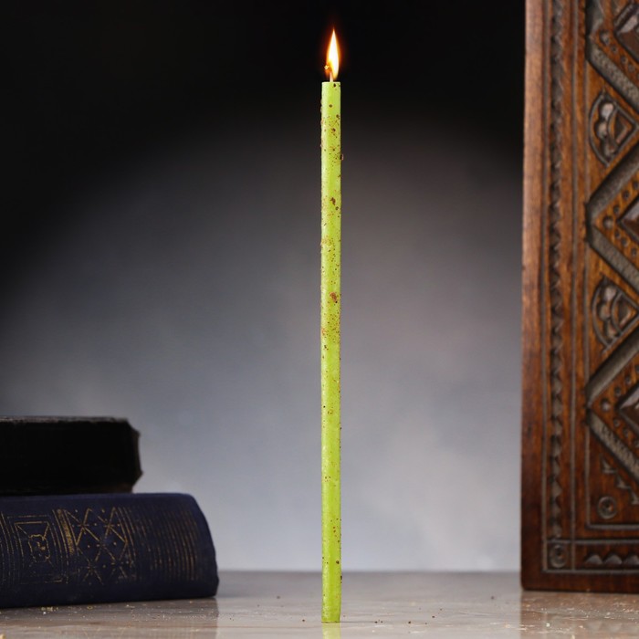 Свеча магическая восковая Достижение, с гвоздикой, 16х0,6 см, зеленый