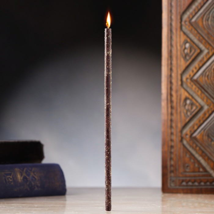 Свеча магическая восковая Изгнание нечисти и негатива, с базиликом, 16х0,6 см, черный
