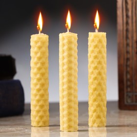 Набор свечей из вощины, 3 шт, 8х1,7 см, 45 мин, желтый