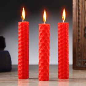 Набор свечей из вощины, 3 шт, 8х1,7 см, 45 мин, красный