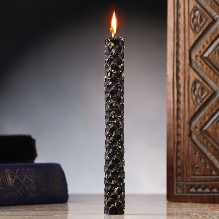 Свеча из вощины с базиликом, 13х1,7 см, 1 ч, черный