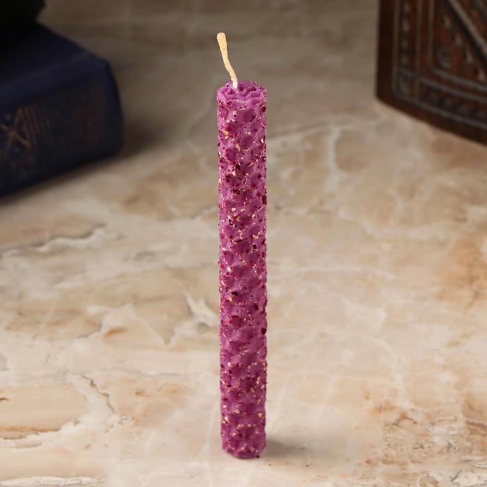 Свеча из вощины с розой, 13х1,7 см, 1 ч, фиолетовый