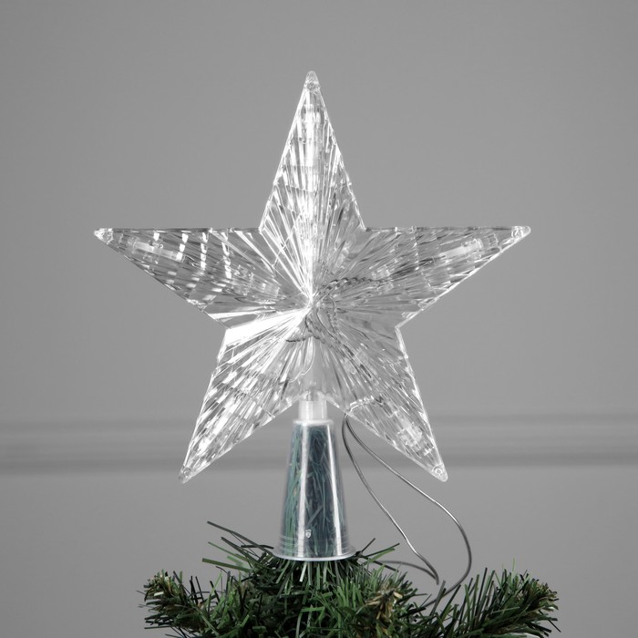 Фигура "Звезда Белая ёлочная" 16x16 см, пластик, нить, 10 LED, AAх2, фиксинг, КРАСНЫЙ