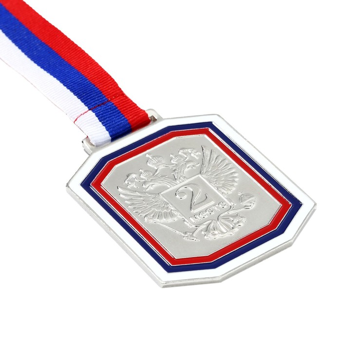 фото Медаль под нанесение 002, триколор. цвет сер. с лентой. 6 х 7 см. командор