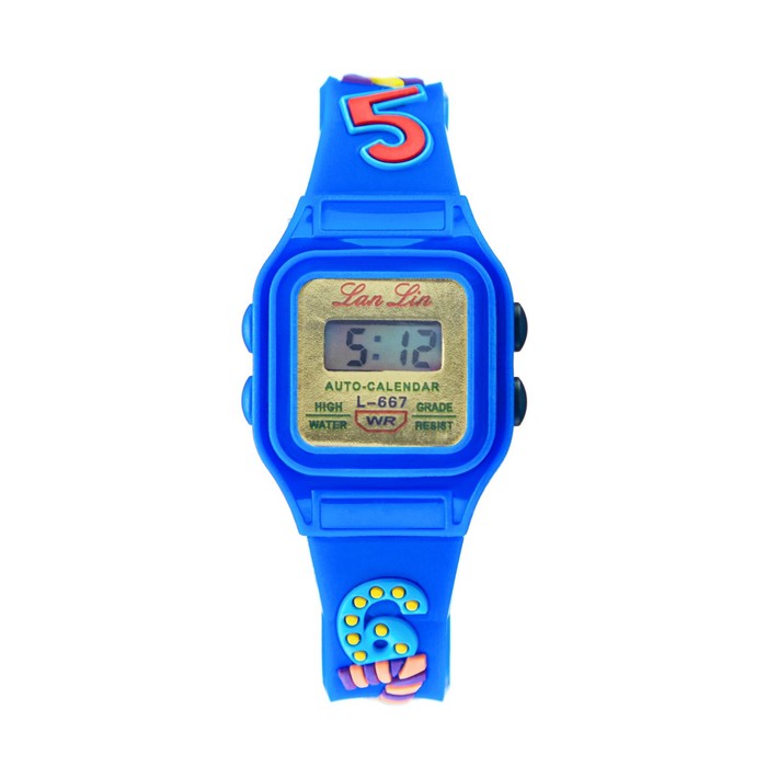 Часы наручные электронные детские Цифры, 3 х 3 см, длина 20 см , синие часы наручные электронные детские бабочка d 3 см длина 19 5 см микс