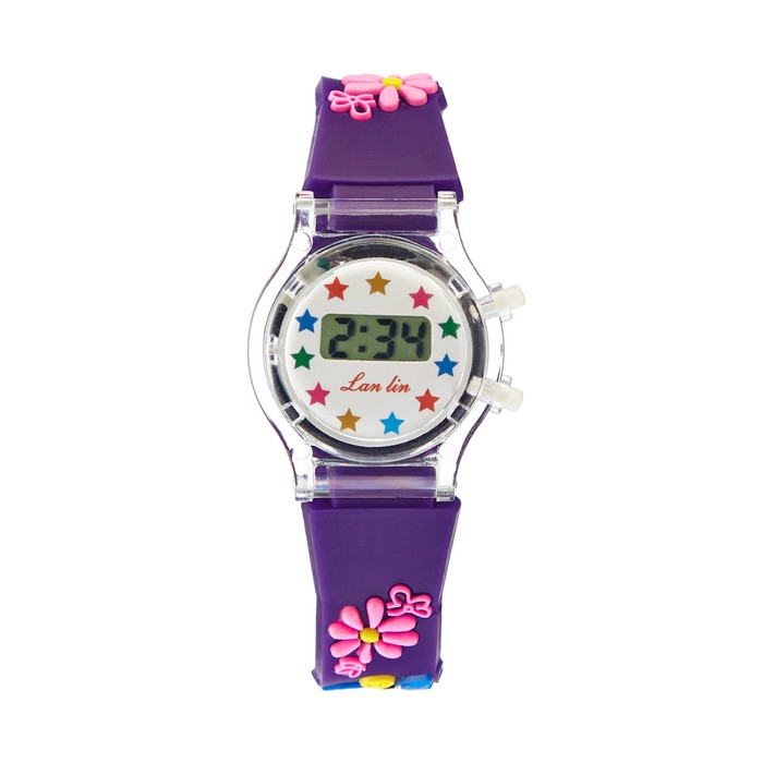 Часы наручные электронные детские Цветочки, d-3 см, длина 20 см часы наручные электронные детские бабочка d 3 см длина 19 5 см микс