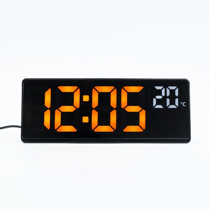 Часы электронные настольные, с будильником, термометром, 2 ААА, желтые цифры,17.5 х 6.8 см